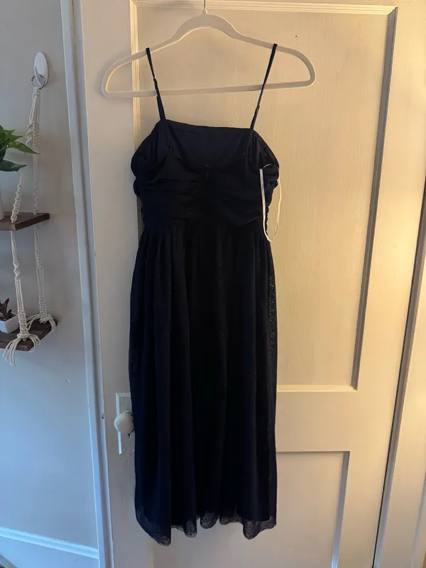 Lulus Navy Blue Swiss Dot Ruched Midi Dress - Image 2