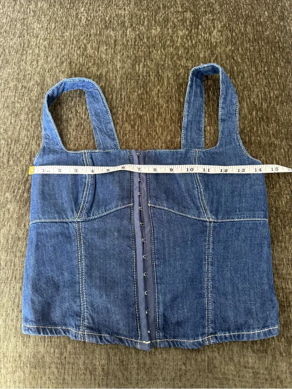 Reformation Tagliatelle Denim Square neck fitted Hook & Eye Top Cotton US 2 NWT - Image 5