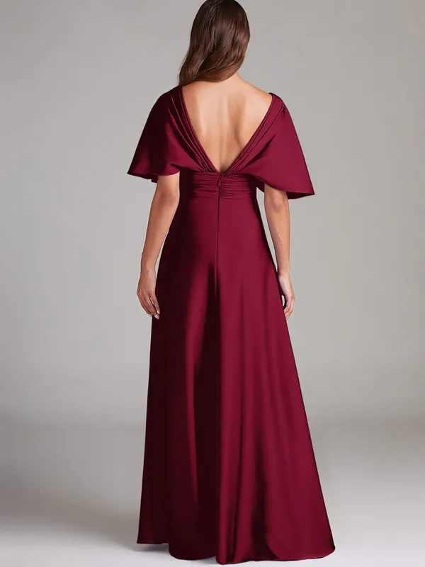 Azazie Pamela Burgundy Red A-Line Pleated Stretch Satin Dress - Image 3