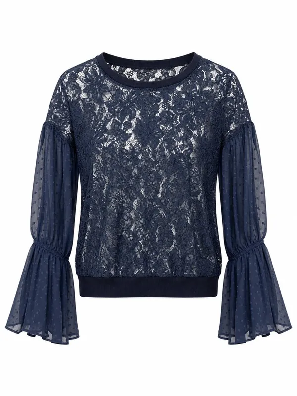 Free People Navy Lace Bell Sleeve Top Women’s XS - Image 2