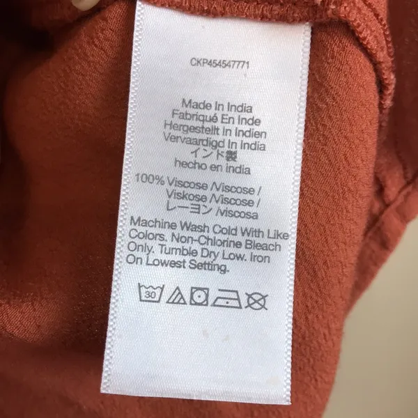 Madewell Women’s Rust Orange Pleated V-Neck Keyhole Back Short Sleeve Blouse - Image 9
