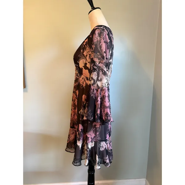 Boston Proper Pink Black Bell Sleeve Ruffle Mini Dress 8 dainty boho whimsi Y2K - Image 3