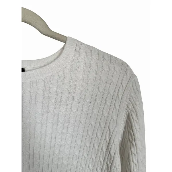 Lands' End Womens Sz M White Cable Knit Crew Neck Long Sleeve Pullover Sweater - Image 4