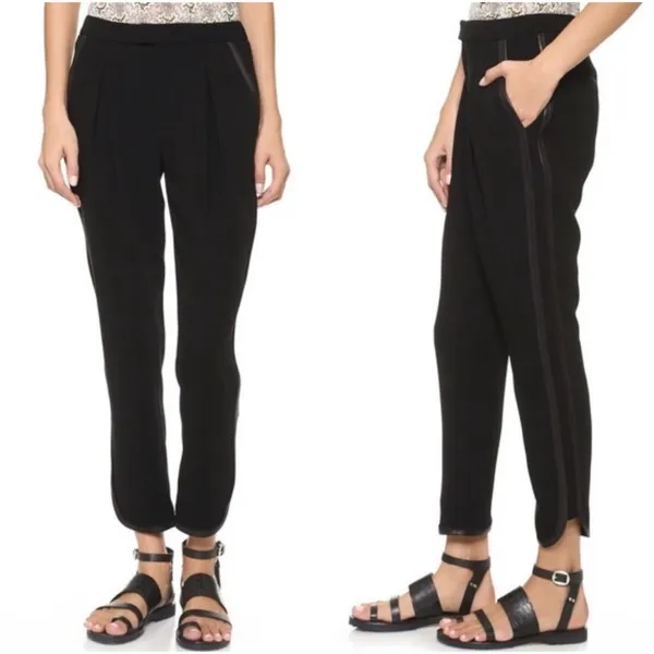Rag‎ & Bone Platini Leather Trimmed Black Pants Sz 12 - Image 2
