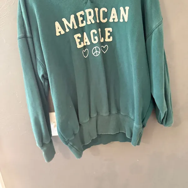American Eagle Teal Green Oversized Graphic‎ Sweatshirt Peace Hearts XS Comfort - Image 3