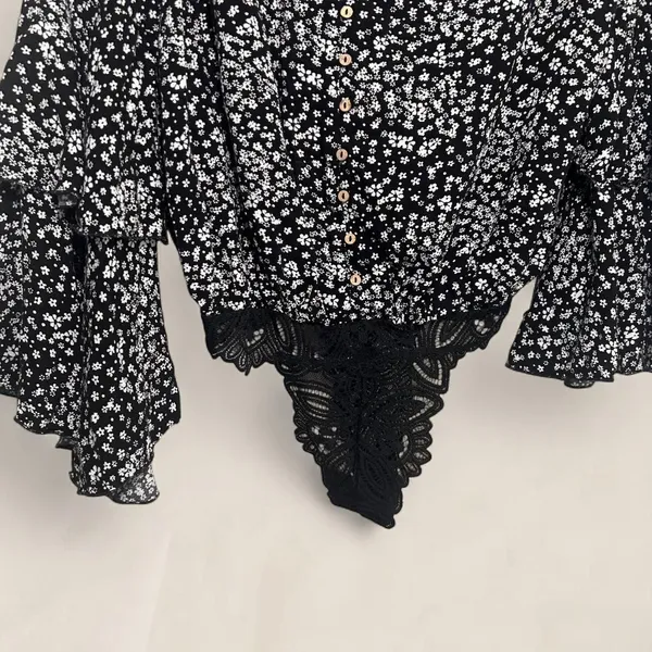 Free People Ditsy Micro Floral black Bodysuit | Size XS Coquette Boho - Image 5