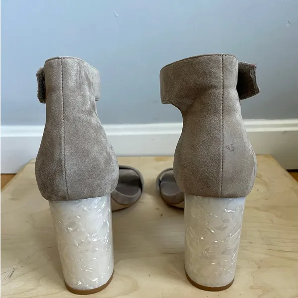 Jeffrey Campbell Lindsay Heels 3.5" sz 10 Suede Leather Nude Lucite Sparkle Heel - Image 3