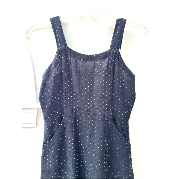 Mata Traders Navy Dot Pinafore Dress Small S Overall Apron Midi Cottagecore Mod - Image 4