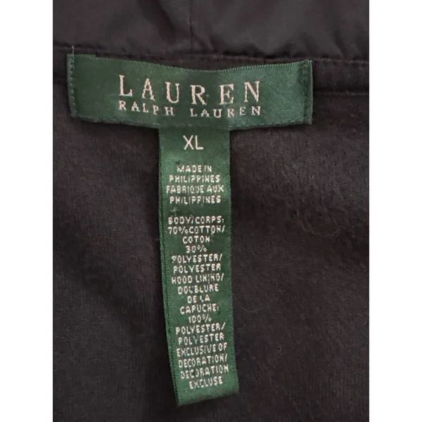 Lauren Ralph Lauren Velvet Zip Up Hoodie Jacket‎ Black Gold RL Logo Women XL - Image 5