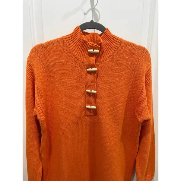 Lauren By Ralph Lauren Orange Fisherman Mock Neck Knit Sweater Sz S - Image 2