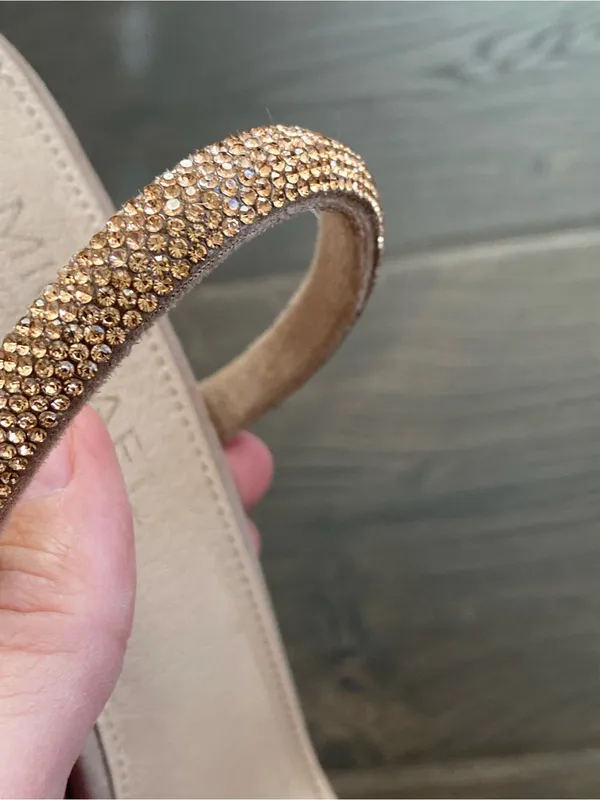 Blush Nude Slide Heels with Rose Gold Embellished Straps Size 9 - Image 3