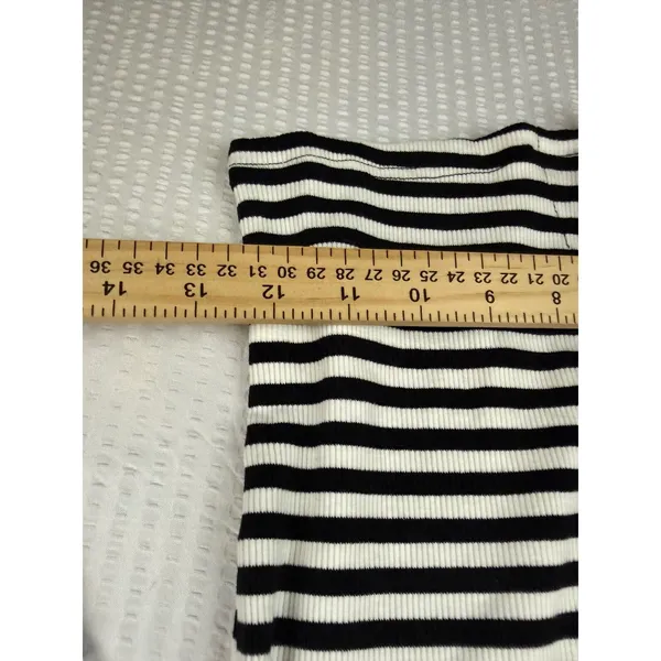 Qinsen Womens Striped Ribbed Knit Button Front Long Sleeve Cardigan Top Black S - Image 7