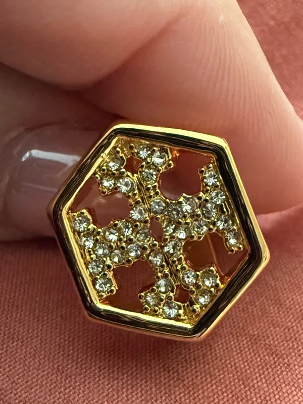 Tory Burch | Gold Hexagon Crystal Pave Accent Ring | Size 6 - Image 2