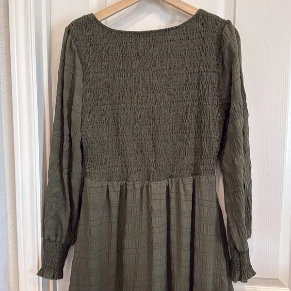 Kirundo smocked olive green long sleeve maxi dress - Image 8