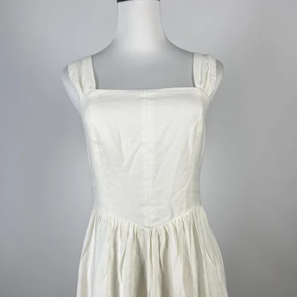 NWOT Farm Rio Stretch Linen Blend Cami Maxi Dress Size XS Classic Off White - Image 4