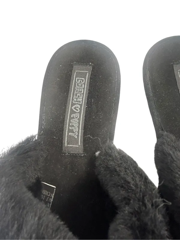 Vintage Coach Poppy Jayda Black Signature C Jacquard Fur Slippers Bows Y2K - Image 5
