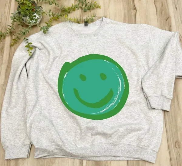 NEW / Green smiley face sweatshirt - custom - Image 3