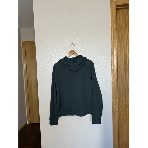 Quince Heathered Green Flowknit Pullover Hoodie Large Performance Thumbhole - Image 5