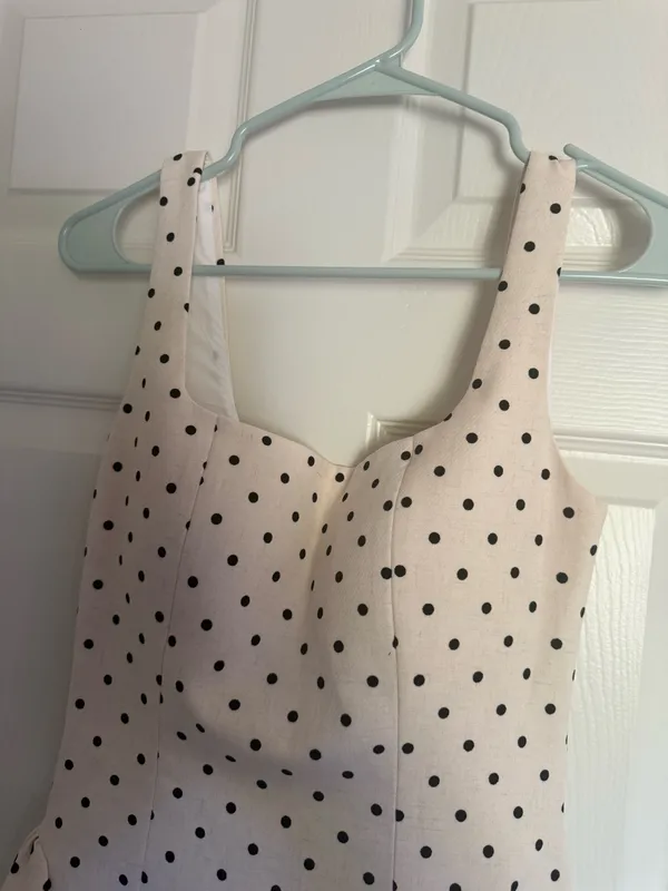 Polka Dot Sweetheart Neck Mini Dress - Cream with Black Dots - Image 2