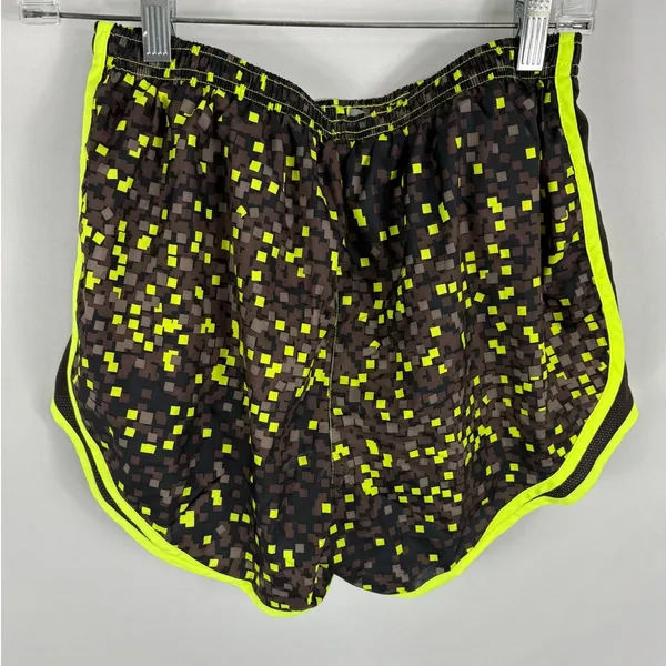 Nike Yellow Black Grid Pattern Dri Fit Athletic Shorts Size Medium - Image 3