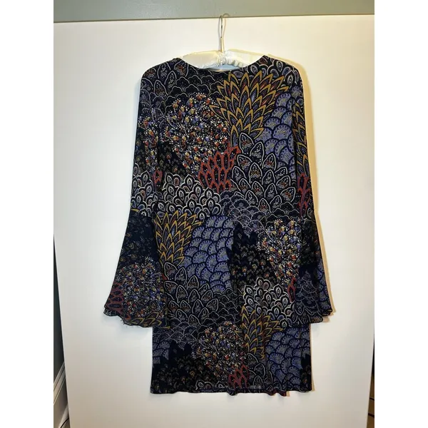MSK Blue Paisley Flared Bell Sleeve Shift Dress Boho Floral Womens M/L READ - Image 9