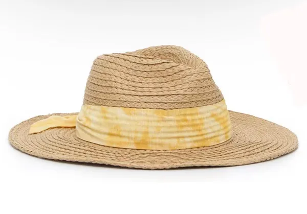 Kelly & Katie Straw Ribbon Panama Hat in Tan & Yellow NEW - Image 4