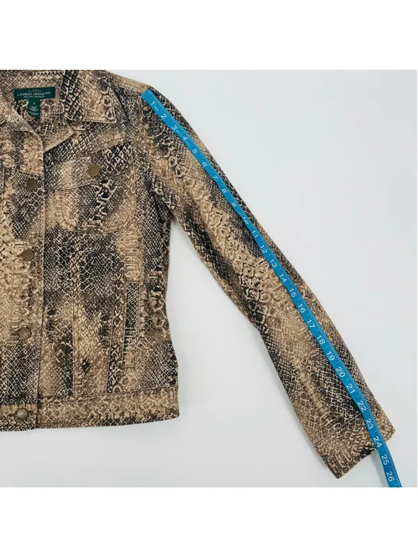 2000’s Lauren Ralph Lauren Tan Snake Print Denim Jean Jacket, Size S - Image 7
