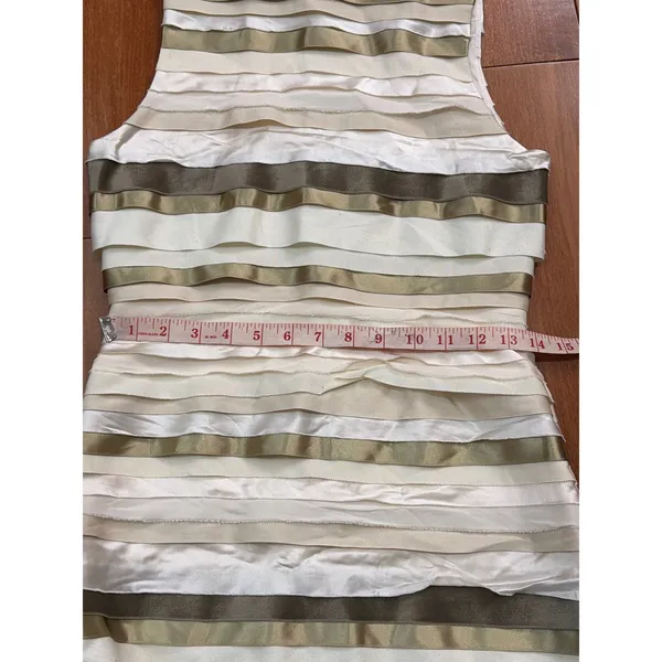 Alice + Olivia Dress Women Cream Gold Silk Tiered Ribbon‎ Mini Size 4 - Image 6
