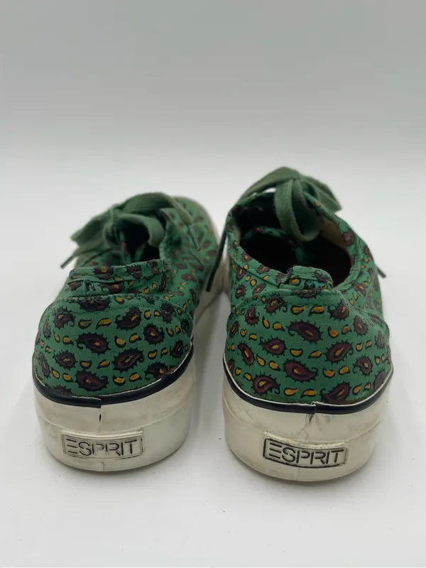 Esprit Vtg 90s Canvas Low Top Sneakers Green w/paisley AOP Print Women’s Sz 6 - Image 3