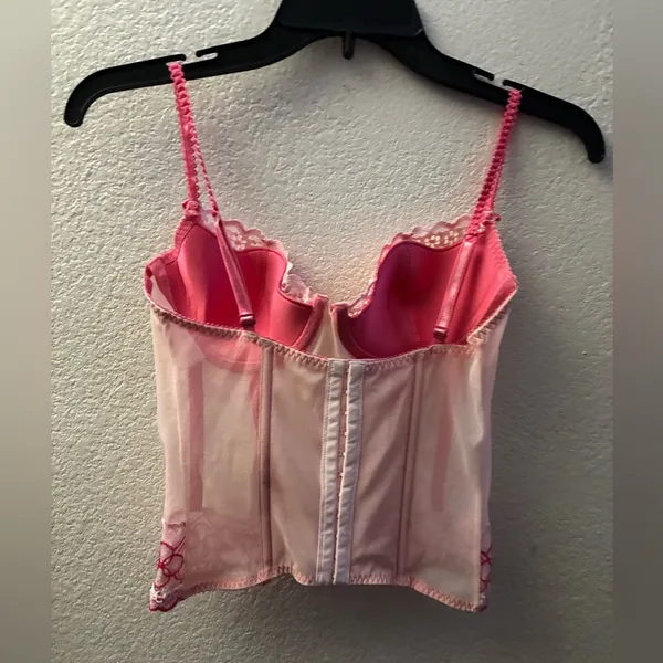 Elegant Pink Lace Corset Bustier Top With Straps L - Image 3