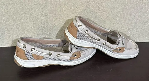 Sperry Top Sider size 7 Womens Beige White Leather Boat Shoes - Image 2
