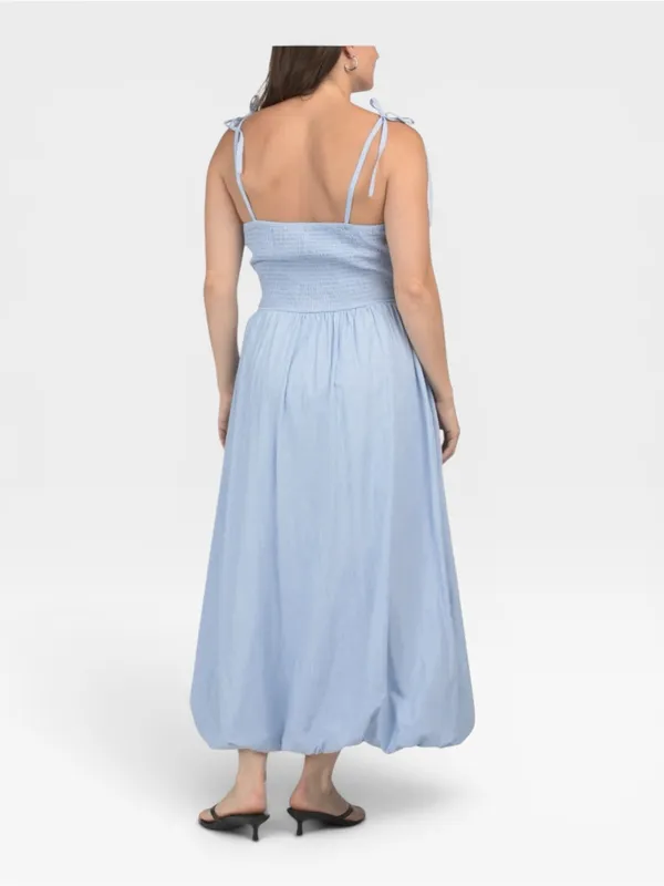 NWT TULIP 100% Cotton V Waist Light Blue Tie-Shoulder Maxi Dress SMALL - Image 2