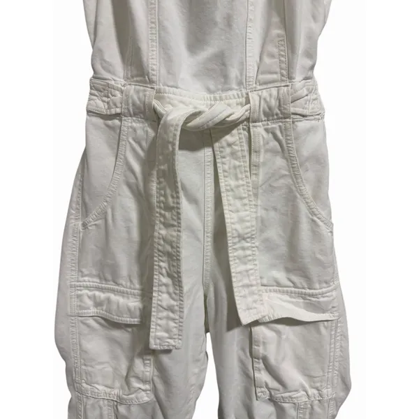 Free People Go West Jean‎ Denim Overall Jumpsuit Zinc White Women's Size Small - Image 7