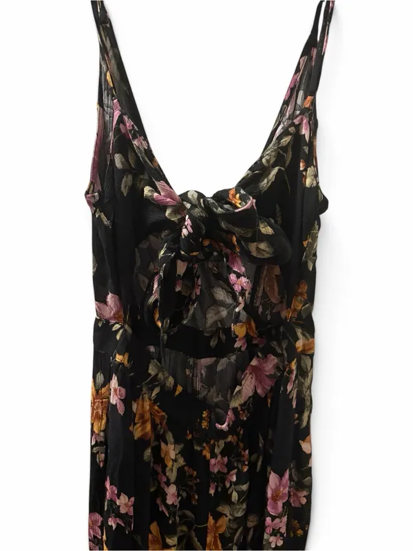 American Eagle Black Floral V-Neck Spaghetti Strap Jumpsuit - Image 3