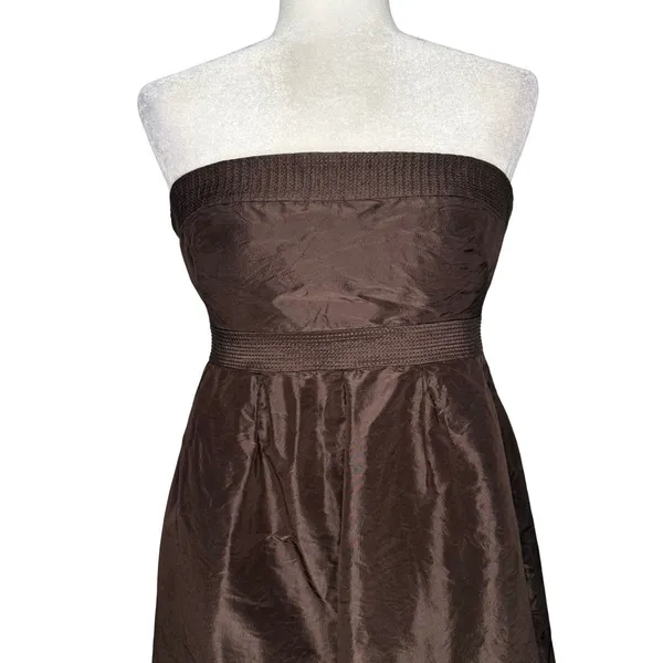 J Crew Strapless‎ Dress 0 XS Brown 100% Silk Satin Lined Babydoll Empire Waist - Image 4