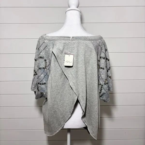 Free People Shine Me Out Top Embellished Sleeve Pullover Open‎ Back Large L NEW - Image 9