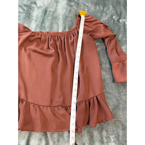 Peppermint Brown Off Shoulder Blouse Top Size Small Ruffle Sleeve‎ Flowy Light - Image 8