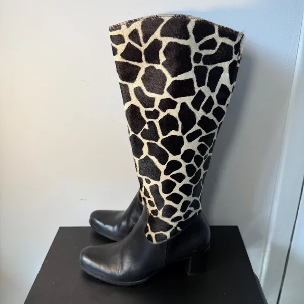 Diego‎ di Lucca Black Leather Giraffe Print Calf Hair Shaft Boots Womens Size 7 - Image 4