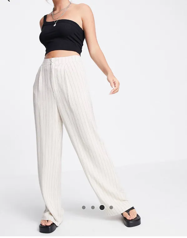 Stradivarius Wide Leg Relaxed Dad Pants In Stripe - Image 3