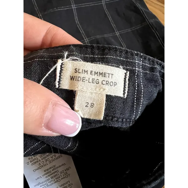 madewell slim emmett wide leg crop pants plaid ckecked size 28 black DRM - Image 4
