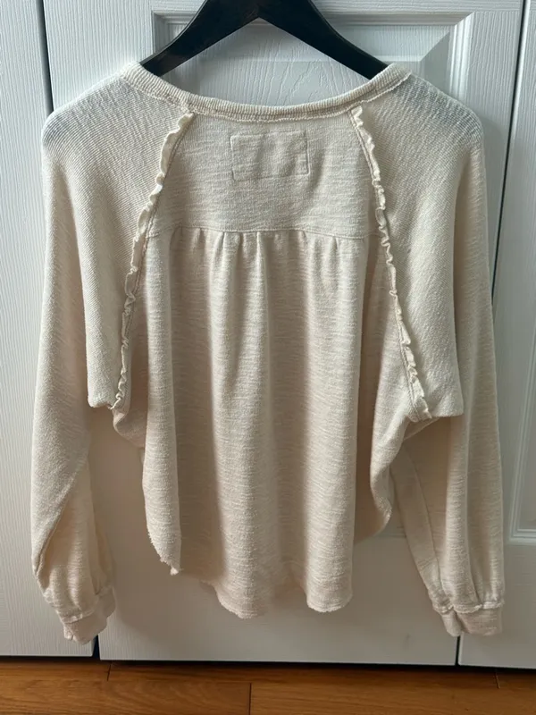 Anthropologie Pilcro Ruffled Raglan Thermal Top in Cream - Image 3