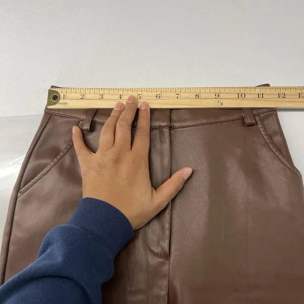 Meshki Tyra Straight Leg Pants Womens XS Faux Leather‎ Chocolate Brown High Rise - Image 11