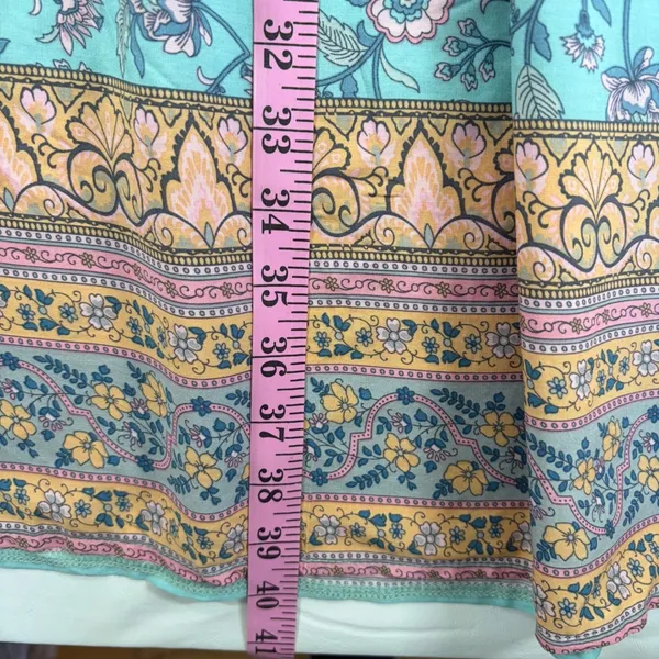 Teal Floral Smocked Midi Dress Womens‎ Medium Boho Flutter Sleeve Peasant V-Neck - Image 6