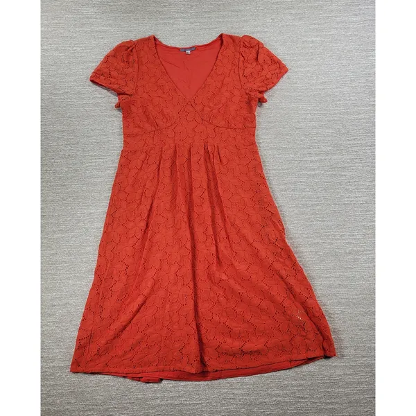 Anthropologie Leifnotes Dogflora Dress Womens L Orange Floral Lace Lined - Image 9