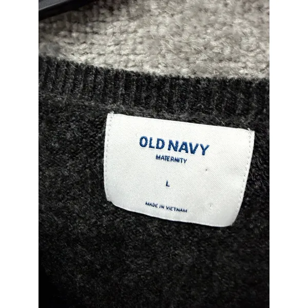 Old Navy Women Maternity Sweater L Gray Faux Wrap V-Neck Long Sleeve Knit - Image 4