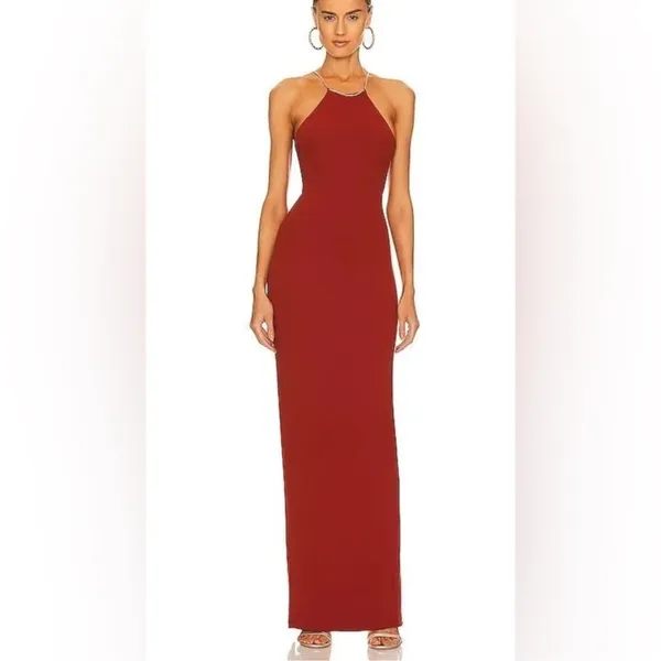 Nookie Lexi Chain Formal Full Length Gown Slit Back Chain Full Sexy Bodycon NWT - Image 4