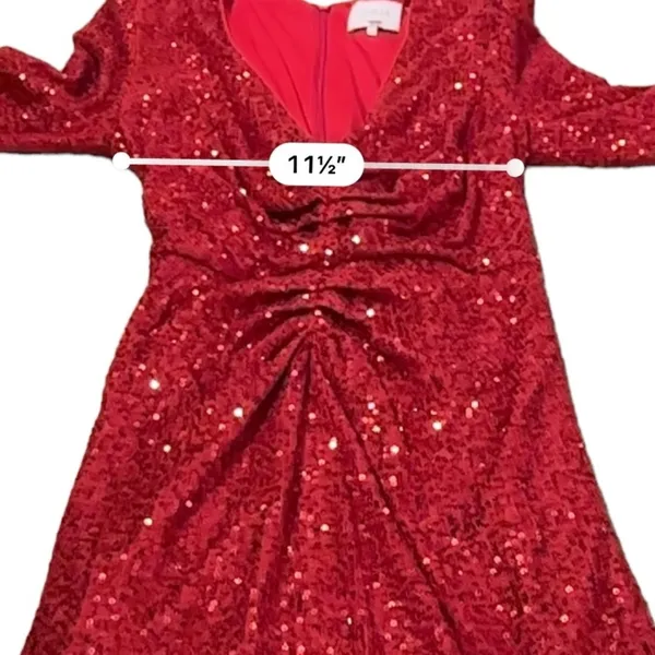 RTR One33 Social Red Sequin Drape Long‎ Sleeve Sheath Mini Dress Sz 4 - Image 14