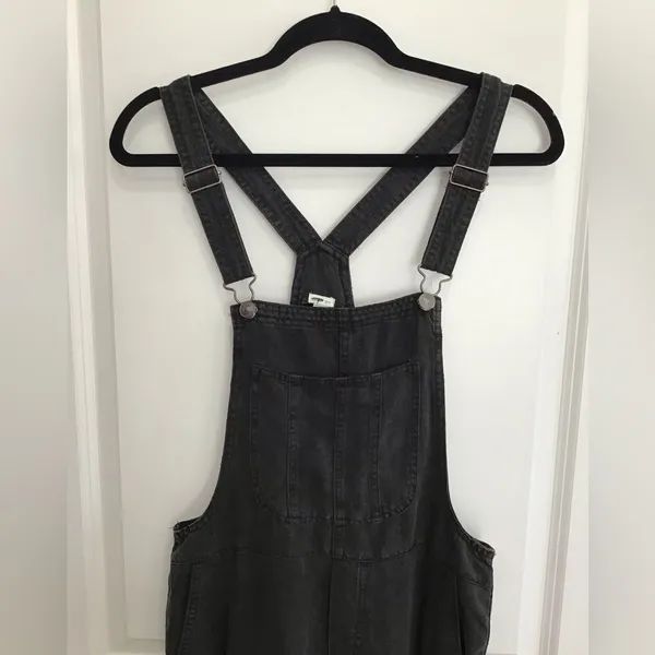 Aerie Werk Play Twill Denim Wide Leg Overalls Black Womens Size XS‎ - Image 2