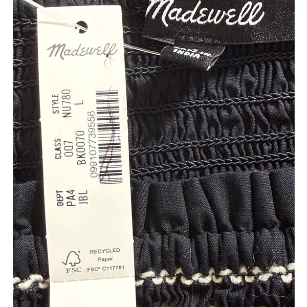 MADEWELL Black Smocked Embroidered Puff‎ Sleeve Poplin Mini Dress NWT Size Large - Image 8