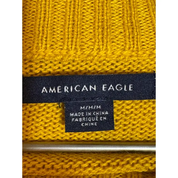 American Eagle Sweater Mustard Striped Wool Blend Medium Soft Knit - Image 5